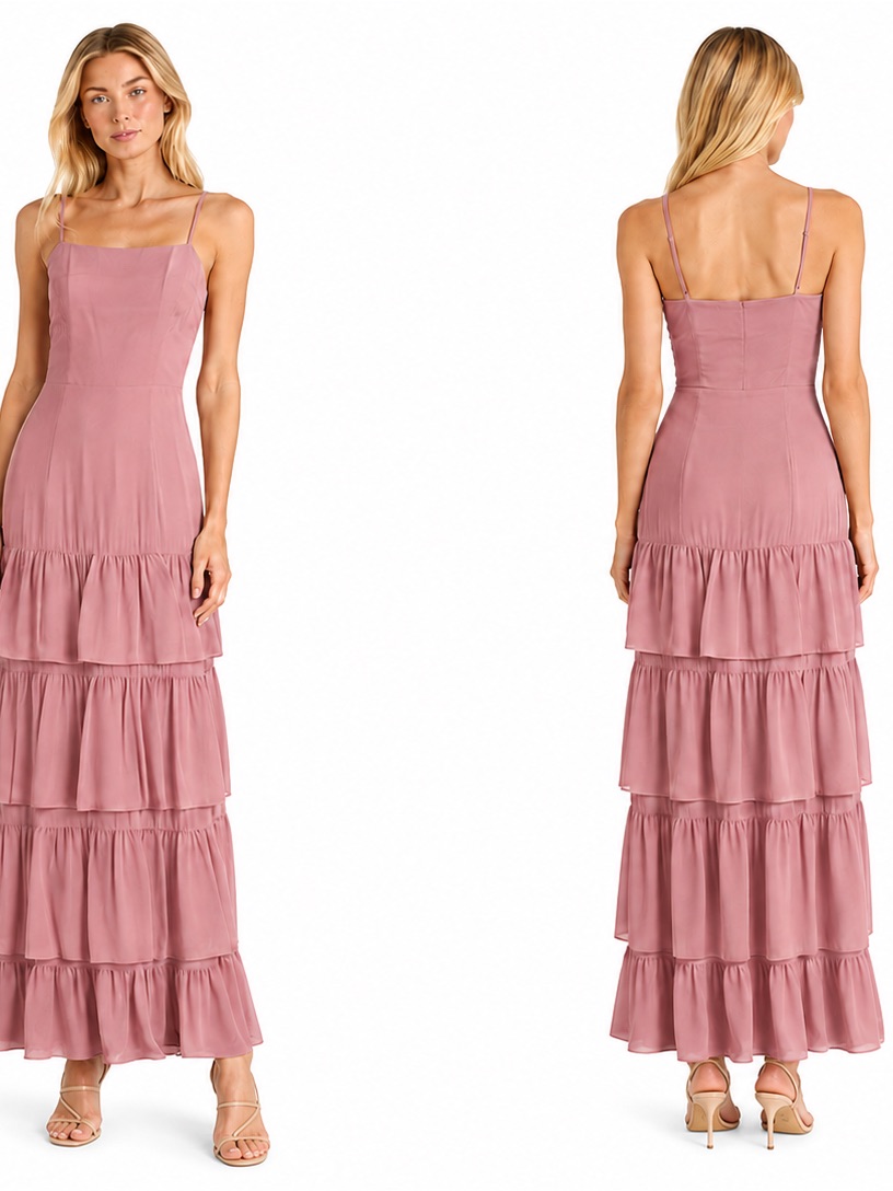 Reformation Foxglove Dress Tiered Spaghetti-Strap Maxi In Blush Size 0